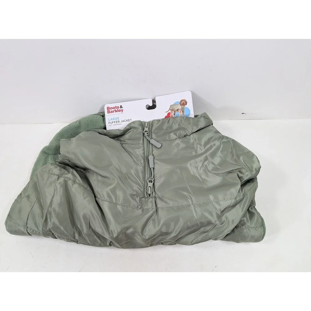 Boots & Barkley Large Puffer Jacket Pet Apparel Sage Green Fleece Lined Dog Coat